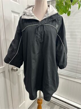 Black Windbreaker Anorak Jacket with Contrast Hood